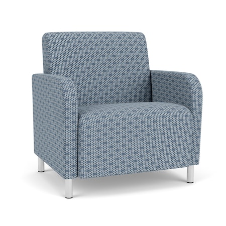Lesro Siena Lounge Reception Wide Guest Chair, Brushed Steel, RS Rain Song Upholstery SN1201